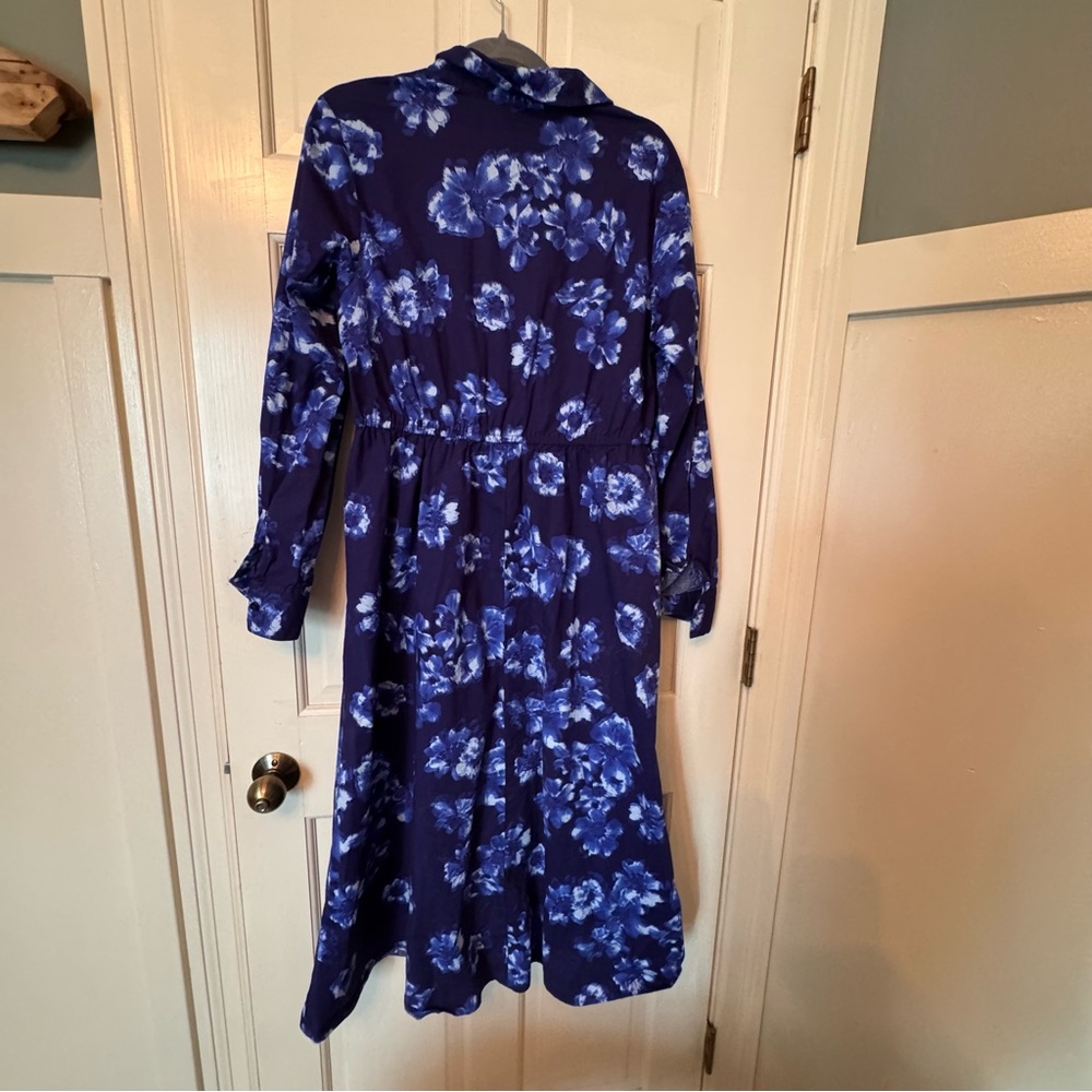 Scoop Blue Floral Button-Down Midi Dress – Size Large (12–14)